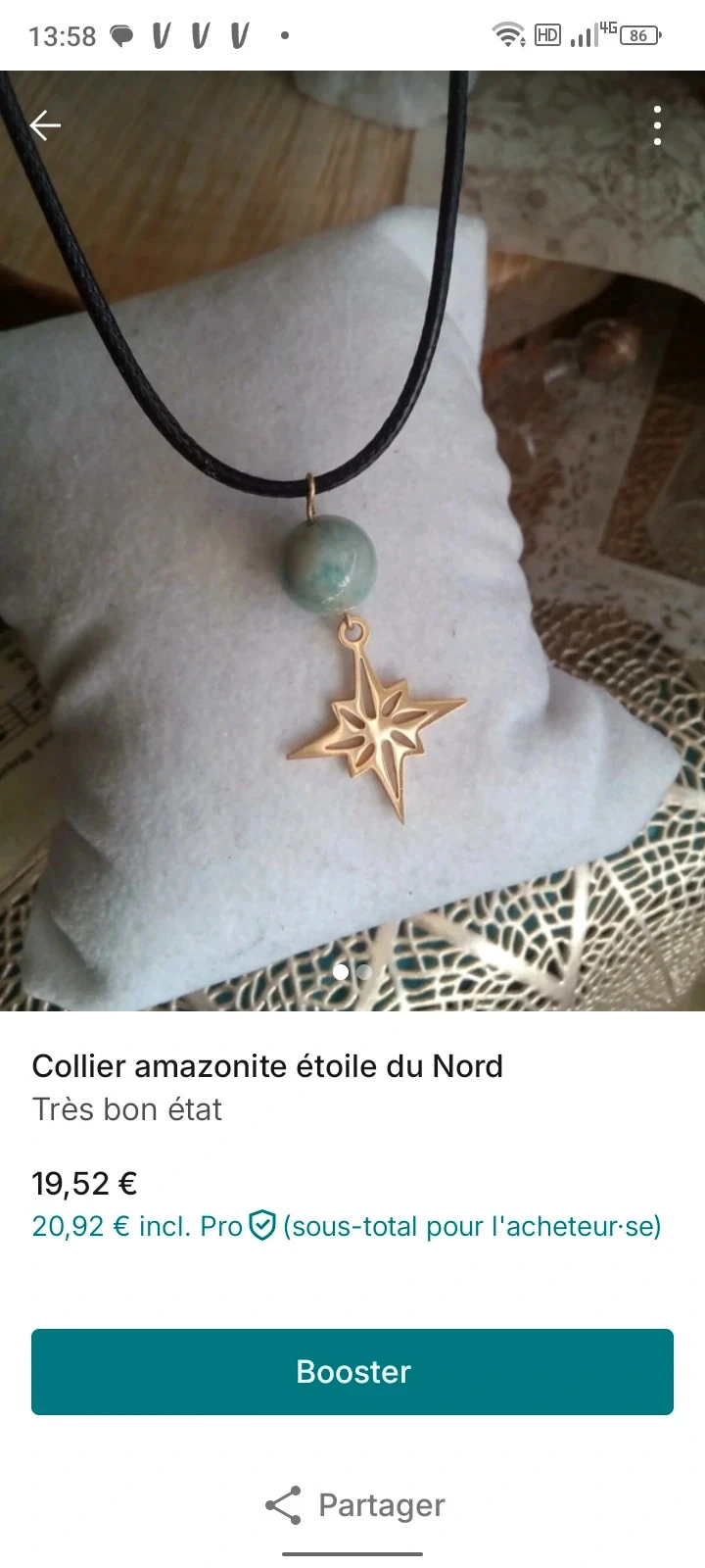 Collar de cuero y perla con piedra de amazonita natural y estrella del Norte – photo 3